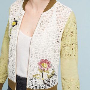 NWT Anthropologie Floral Eyelet Bomber Jacket